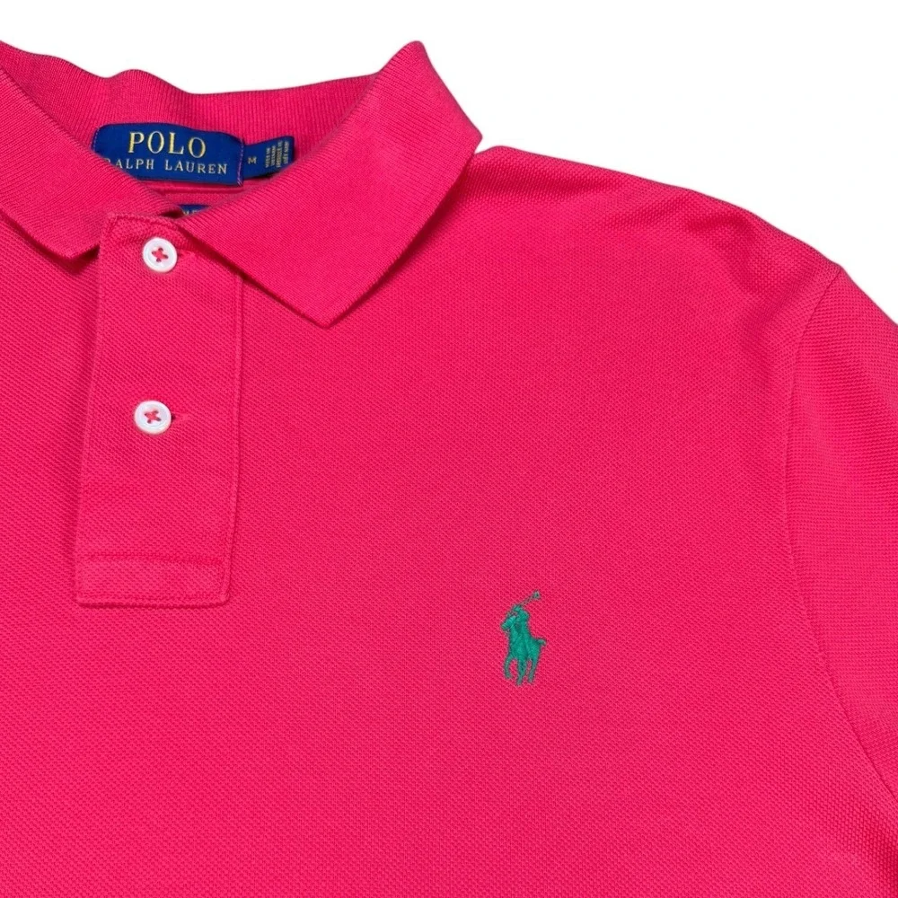 Polo Ralph Lauren Polo Shirt Mens M Pink Custom Slim Fit Cotton Mesh Pony Logo
